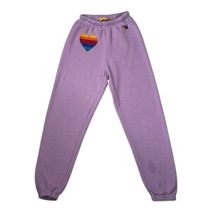 Aviator Nation Rainbow Heart Stitched Relaxed Sweatpants Size XS‎ Mauve Casual